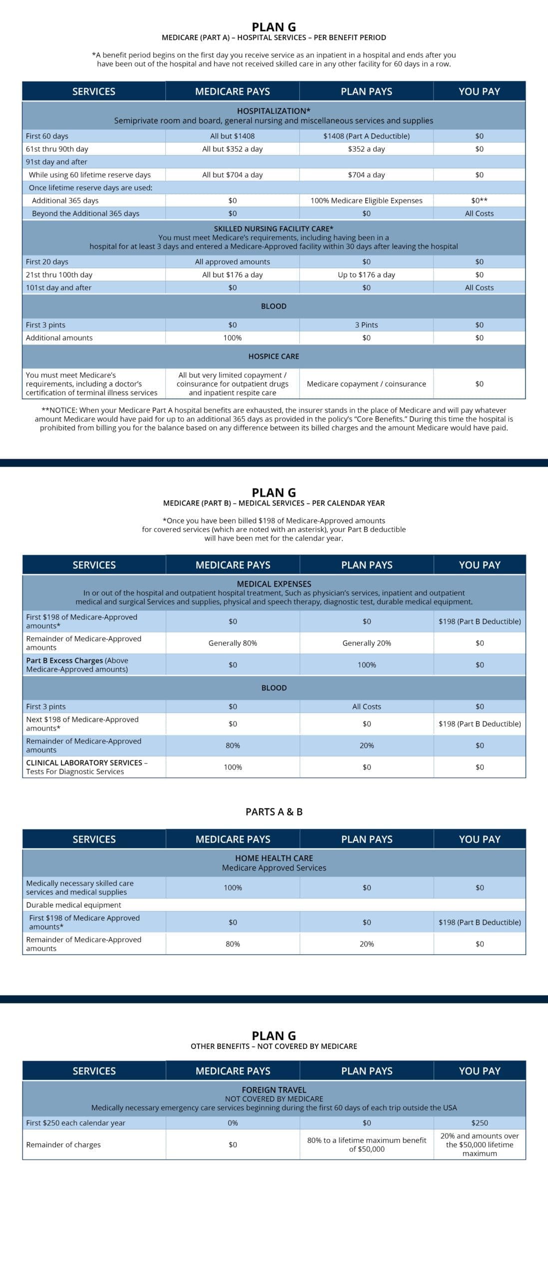Medicare Supplement Plan G Chart Table